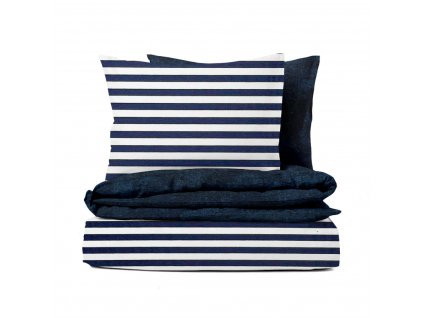 Ervi bavlněné povlečení oboustranné - tmavě modrý pruhy/modré žihané (Rozměr 140x200 cm + 70x90 cm)