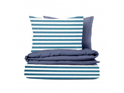 Ervi bavlněné povlečení oboustranné - světle modrý pruhy/modrý (Rozměr 140x200 cm + 70x90 cm, Vzor Pruhy vodorovné)