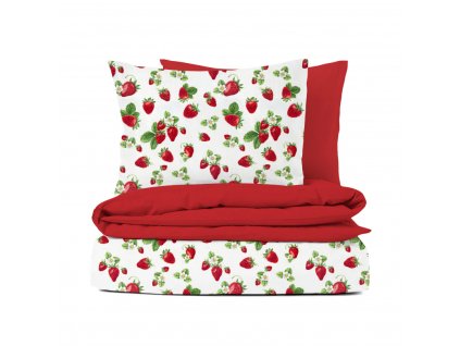 Ervi bavlněné povlečení oboustranné - Jahody/červené (Rozměr 140x200 cm + 70x90 cm)