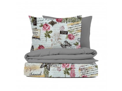 Ervi bavlněné povlečení oboustranné - Vintage vzor/šedé (Barva Barevná/Colorful, Rozměr 140x200 cm + 70x90 cm, Vzor Květinový/Floral)