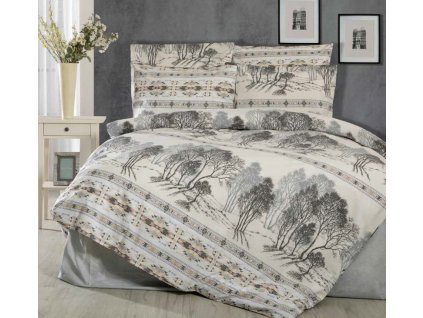 Ervi bavlněné povlečení oboustranné - Stromy/šedé (Rozměr 140x200 cm + 70x90 cm)