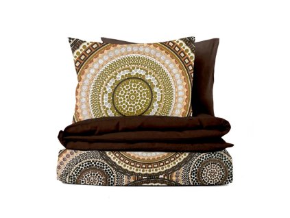 Ervi bavlněné povlečení oboustranné - designový vzor na béžovém/hnědé (Rozměr 140x200 cm + 70x90 cm)