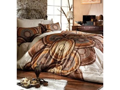 Ervi bavlněné povlečení oboustranné - designový vzor na béžovém/bežové (Rozměr 140x200 cm + 70x90 cm)