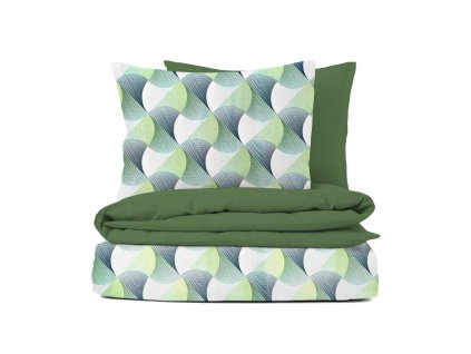 Ervi bavlněné povlečení oboustranné - Vlnění zelené/zelené (Barva Barevná/Colorful, Rozměr 140x200 cm + 70x90 cm, Vzor Geometrický/Geometric)