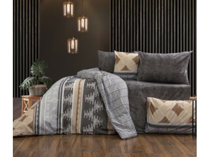 Ervi bavlněné povlečení oboustranné - Nordic/šedé žihané (Rozměr 140x200 cm + 70x90 cm)