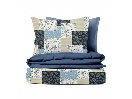Ervi flanelové povlečení oboustranné - Patchwork modrý/tmavě modré (Rozměr 140x200 cm + 70x90 cm)