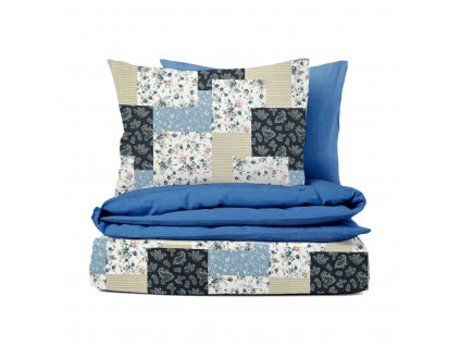 Ervi flanelové povlečení oboustranné - Patchwork modrý/světle modré (Rozměr 140x200 cm + 70x90 cm)