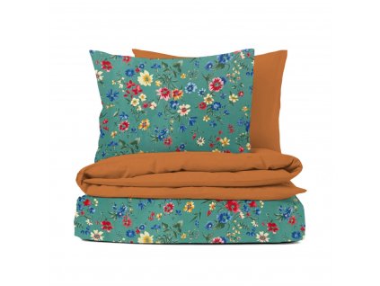 #Ervi bavlněné povlečení oboustranné - Zelená louka/cihlové (Barva Barevná/Colorful, Rozměr 140x200 cm + 70x90 cm, Vzor Designový/Design)