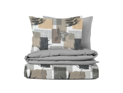Ervi FLANELOVÉ bavlněné povlečení DUO - Listy šedé /šedé (Rozměr 140x200 cm + 70x90 cm)
