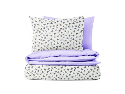 Ervi bavlněné povlečení oboustranné - Snítky levandulí/světlé fialové (Rozměr 140x200 cm + 70x90 cm)