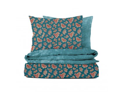 #Ervi bavlněné povlečení - turecké okurky na smaragdovém/tyrkysové žihané 140x200 (Rozměr 140x200 cm + 70x90 cm)