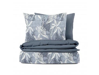 Ervi bavlněné povlečení oboustranné - modré a bílé listy na modrém/šedé (Rozměr 140x200 cm + 70x90 cm)