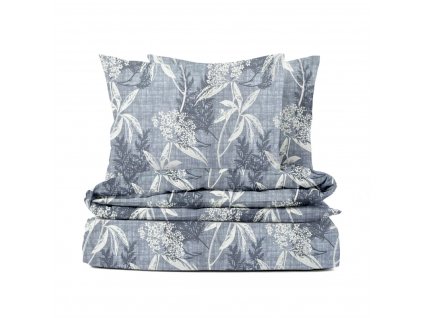 Ervi bavlněné povlečení - modré a bílé listy na modrém (Rozměr 140x200 cm + 70x90 cm)