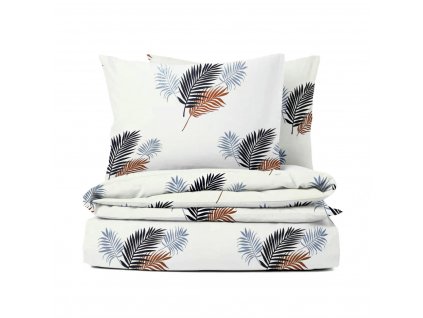 Ervi bavlněné povlečení - hnědé a modré palmové listy (Rozměr 140x200 cm + 70x90 cm)