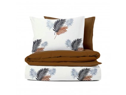 Ervi bavlněné povlečení oboustranné - hnědé a modré palmové listy/hnědé (Rozměr 140x200 cm + 70x90 cm)