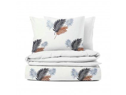Ervi bavlněné povlečení oboustranné - hnědé a modré palmové listy/bílé (Rozměr 140x200 cm + 70x90 cm)
