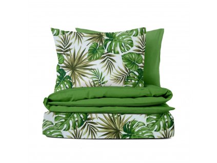 Ervi bavlněné povlečení oboustranné - Monstera zelená/olivové (Rozměr 140x200 cm + 70x90 cm)
