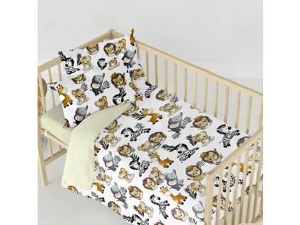 #Ervi bavlněné povlečení do postýlky DUO - zvířata safari/béžové 90x120 cm (Rozměr 90x120 cm + 40x60 cm)