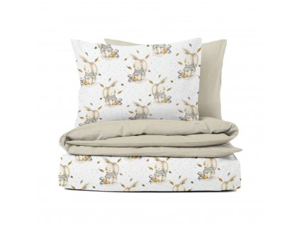 Ervi bavlněné povlečení oboustranné - Zaječí pohádka/béžové (Rozměr 140x200 cm + 70x90 cm)