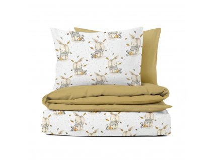 Ervi bavlněné povlečení oboustranné - Zaječí pohádka/hořčice (Rozměr 140x200 cm + 70x90 cm)