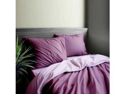 #Ervi Luxsusní saténové oboustranné bavlněné povlečení světle fialové/fialové 200x220 cm (Rozměr 200x220 cm +2ks x 70x90 cm)