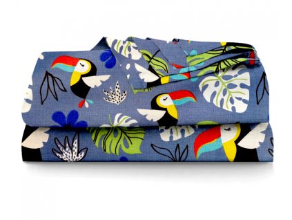 Ervi bavlněné prostěradlo - tukani (Barva modrá, Rozměr 140x240 cm, Vzor Dětský)