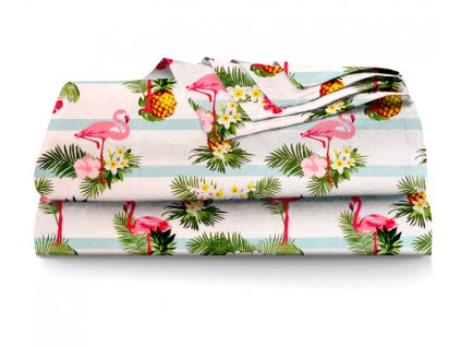 Ervi bavlněné prostěradlo - růžový plameňák (Barva barevná, Rozměr 140x240 cm, Vzor Přírodní)