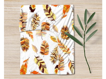 Ervi bavlněné napínací prostěradlo - oranžové peří (Barva Bílá, Rozměr 80x160 cm, Vzor Přírodní)