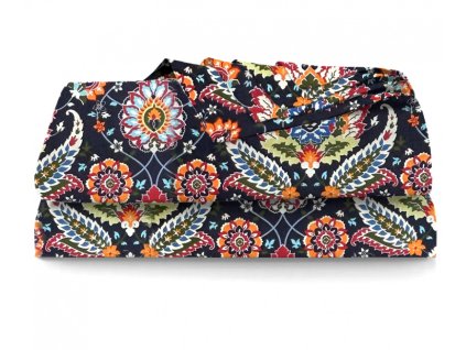 Ervi bavlněné prostěradlo - Etno na tmavě modrém (Barva barevná, Rozměr 140x240 cm, Vzor Etnický)