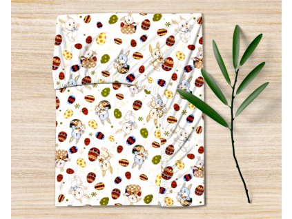 Ervi bavlněné napínací prostěradlo - Velikonoční zajíčci na bílém (Rozměr 80x160 cm)