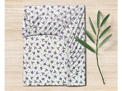 Ervi bavlněné napínací prostěradlo - Snítky levandulí (Rozměr 80x160 cm)