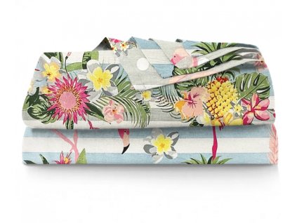 Ervi bavlněné prostěradlo - Plameňáci 2 (Barva Barevná/Colorful, Rozměr 140x240 cm, Vzor Květinový/Floral)