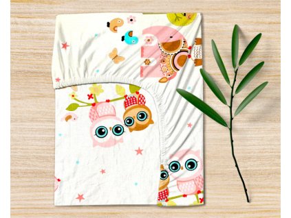 Ervi bavlněné napínací prostěradlo - sovičky a sloni (Rozměr 80x160 cm)