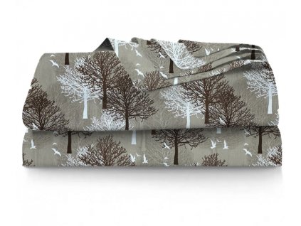 Ervi bavlněné prostěradlo - stromy na hnědém (Barva Barevná/Colorful, Rozměr 140x240 cm, Vzor Designový/Design)