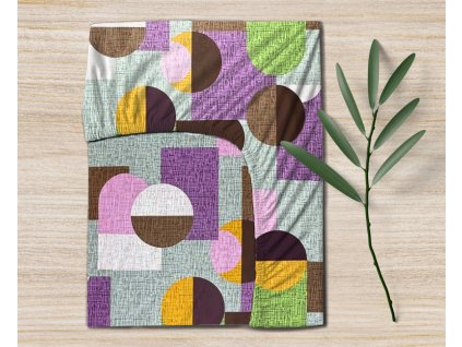 Ervi bavlněné napínací prostěradlo - Geometrický vzor fialové а zelené (Rozměr 80x160 cm)