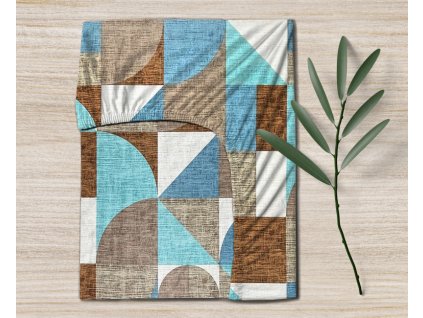 Ervi bavlněné napínací prostěradlo - geometrický vzor tyrkysovo hnědý (Rozměr 80x160 cm)