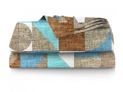 Ervi bavlněné prostěradlo - geometrický vzor tyrkysovo hnědý (Rozměr 140x240 cm)