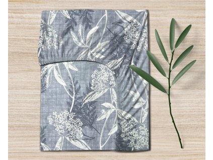Ervi bavlněné napínací prostěradlo - modré a bílé listy na modrém (Rozměr 80x160 cm)