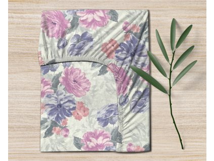 Ervi bavlněné napínací prostěradlo - fialové a modré pivoňky (Rozměr 80x160 cm)