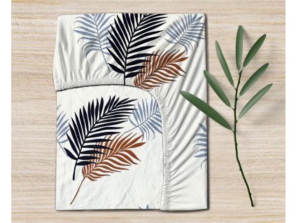 Ervi bavlněné napínací prostěradlo - hnědé a modré palmové listy (Rozměr 80x160 cm)