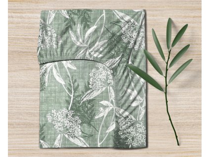 Ervi bavlněné napínací prostěradlo - zelené a bílé listy na zeleném (Rozměr 80x160 cm)