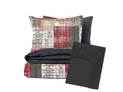 Ervi Zvýhodněná Sada Bavlněného DUO povlečení s Prostěradlem - Sherlock/tmavě šedé (Rozměr 140x200 cm + 70x90 cm + prostěradlo 80x200 cm)