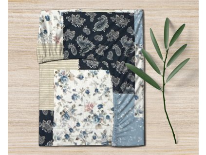 Ervi FLANELOVÉ napínací prostěradlo - Patchwork modrý (Rozměr 80x160 cm)