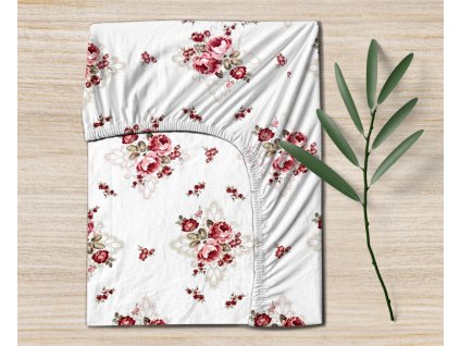 Ervi Bavlněné napínací prostěradlo - Růže a krajka (Rozměr 80x160 cm)