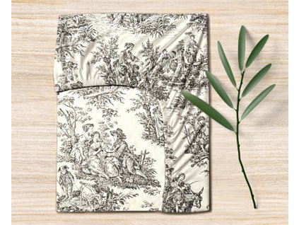 Ervi Bavlněné napínací prostěradlo - Toile de Jouy (Rozměr 80x160 cm)