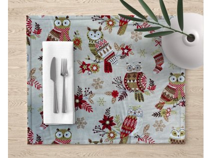 Ervi bavlněné prostírání na stůl - Vánoční vzor - sovičky (Rozměr 30 x 40 cm)