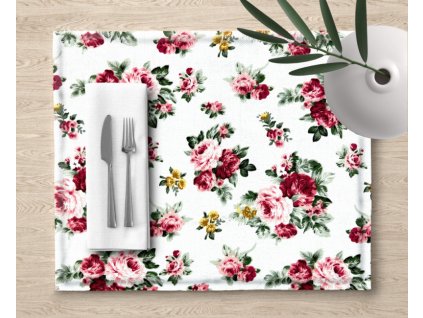 Ervi bavlněné prostírání na stůl - růžičky na bílém (Barva barevná, Rozměr 30 x 40 cm, Vzor kvetinový)