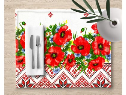 Ervi bavlněné prostírání na stůl - tradiční výšivka - vlčí máky print (Barva Barevná/Colorful, Rozměr 30 x 40 cm)