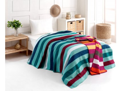 Multifunkční deka-přehoz ERVI 1541A, bavlna - pruhy (Rozměr 150x200)
