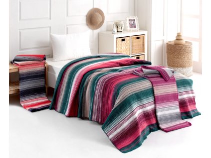 Multifunkční deka-přehoz ERVI 1544A, bavlna - pruhy (Rozměr 200x220)